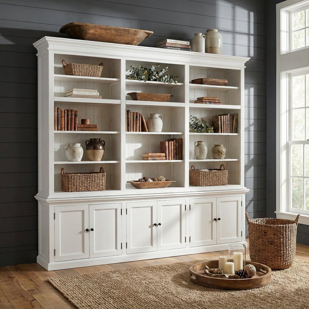 71" White Solid Wood Frame Dining Hutch With Multiple Shelves And Three Drawers HomeRoots