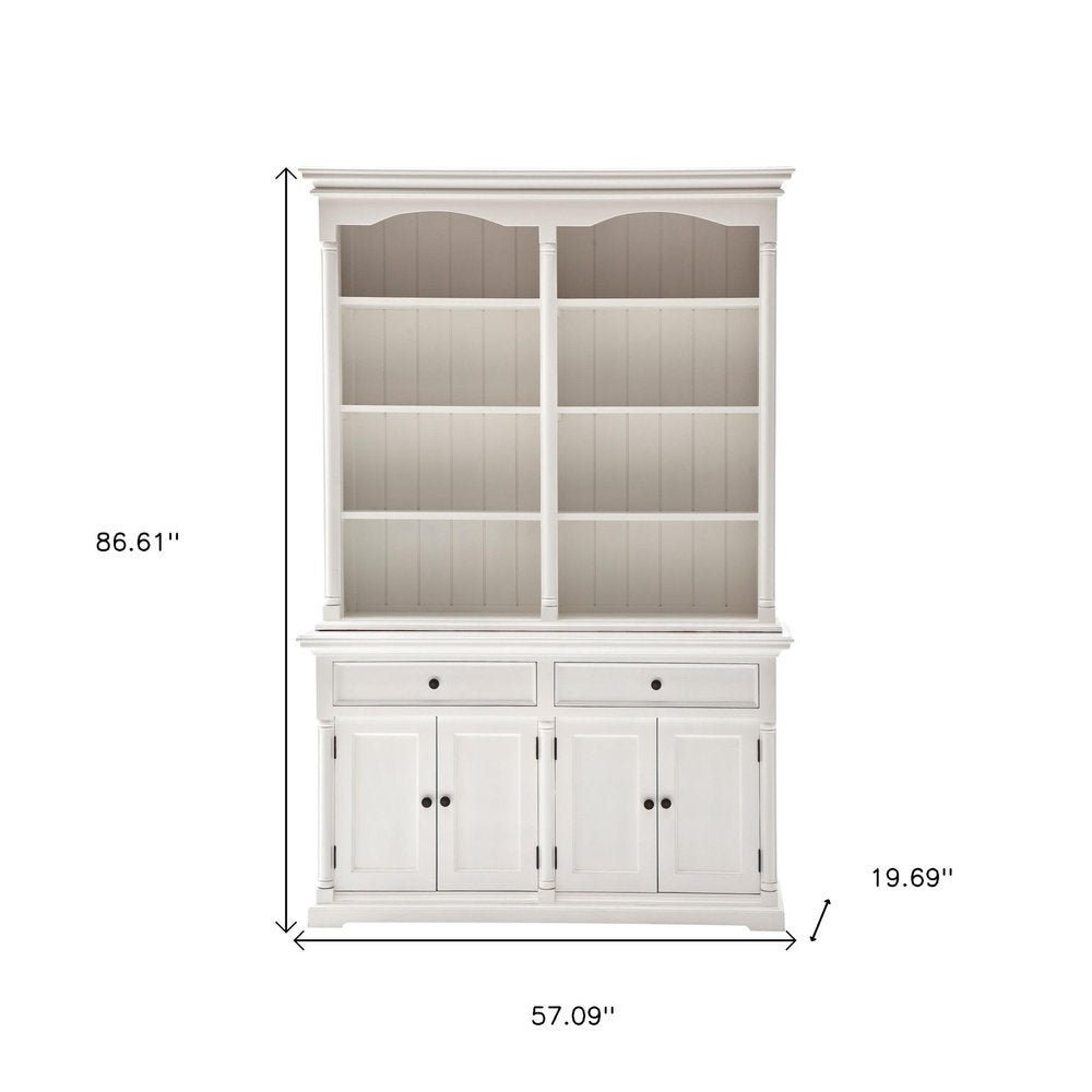 87" White Wood Sideboard with Hutch and Two Drawers HomeRoots