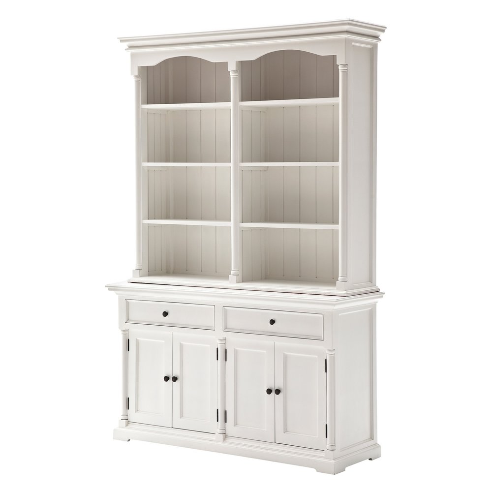 87" White Wood Sideboard with Hutch and Two Drawers HomeRoots