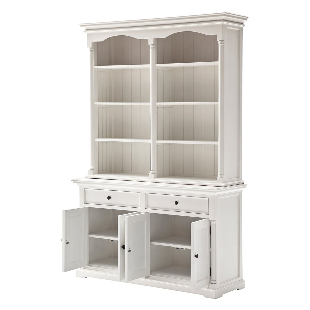 87" White Wood Sideboard with Hutch and Two Drawers HomeRoots