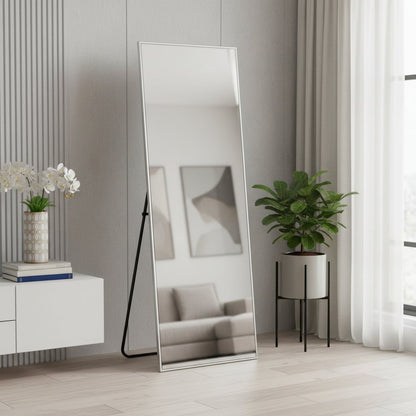 64" Silver Metal Wall Mounted And Freestanding Framed Accent Mirror HomeRoots