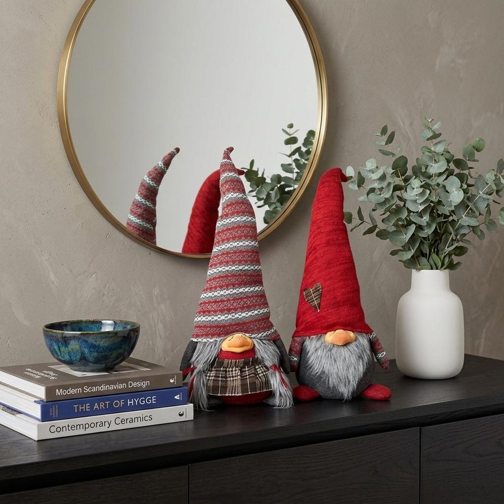 30" Red Fabric Christmas Sitting Gnome Tabletop Sculpture HomeRoots