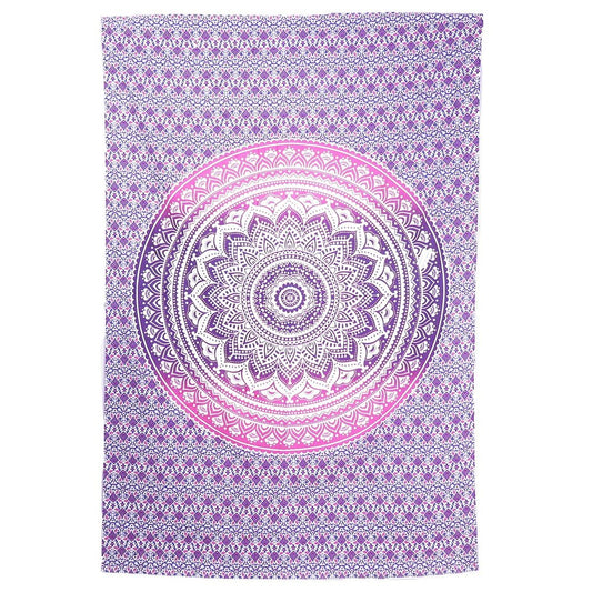 80" X 56" Purple And White Mandala Cotton Hanging Tapestry