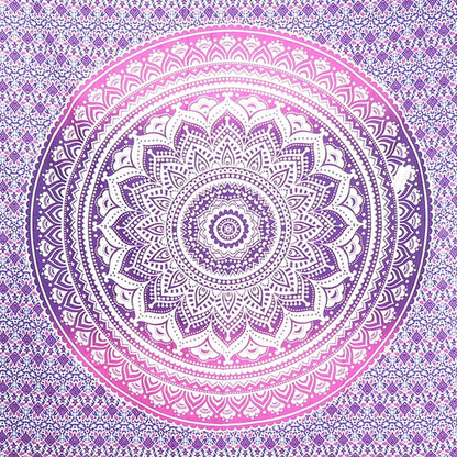 80" X 56" Purple And White Mandala Cotton Hanging Tapestry