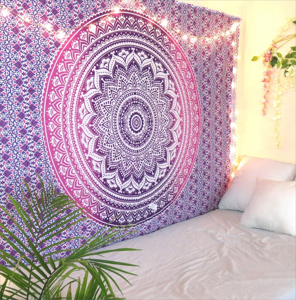 80" X 56" Purple And White Mandala Cotton Hanging Tapestry — view 3
