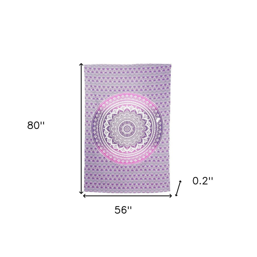 80" X 56" Purple And White Mandala Cotton Hanging Tapestry — view 5