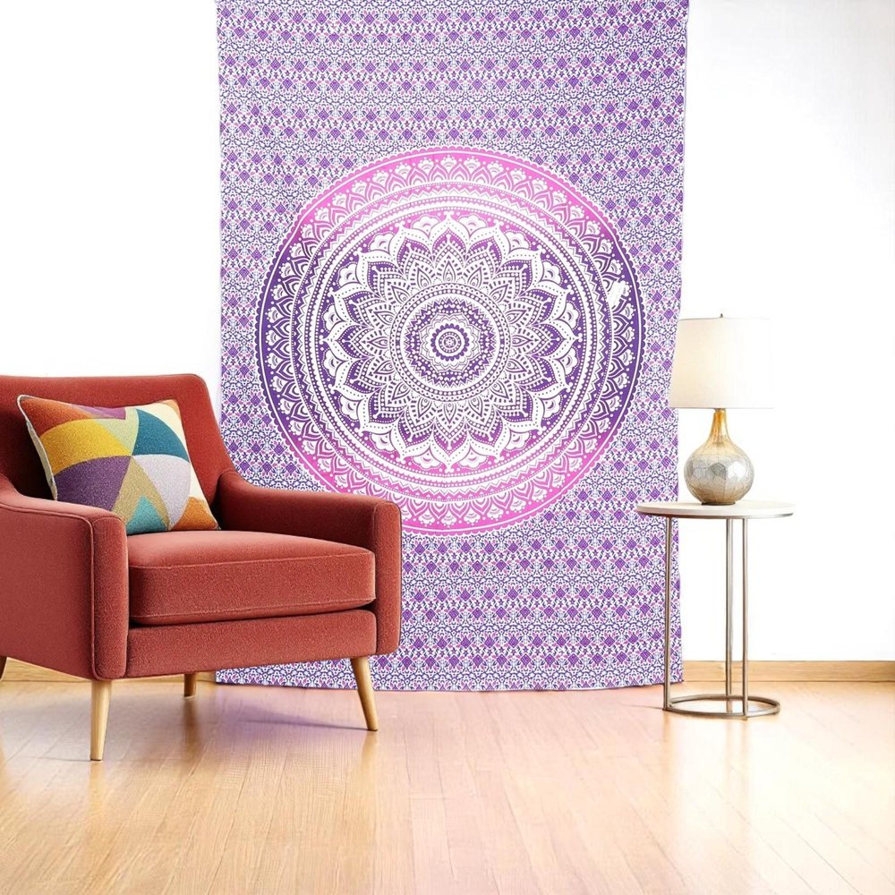 80" X 56" Purple And White Mandala Cotton Hanging Tapestry — view 6