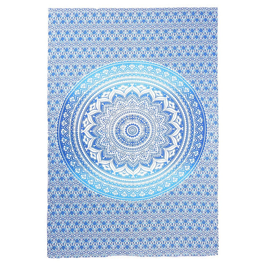 80" X 56" Blue And White Mandala Cotton Hanging Tapestry