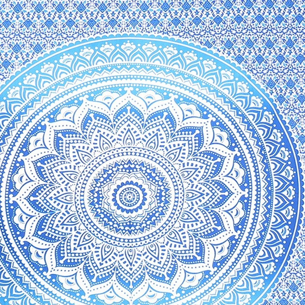 80" X 56" Blue And White Mandala Cotton Hanging Tapestry — view 3