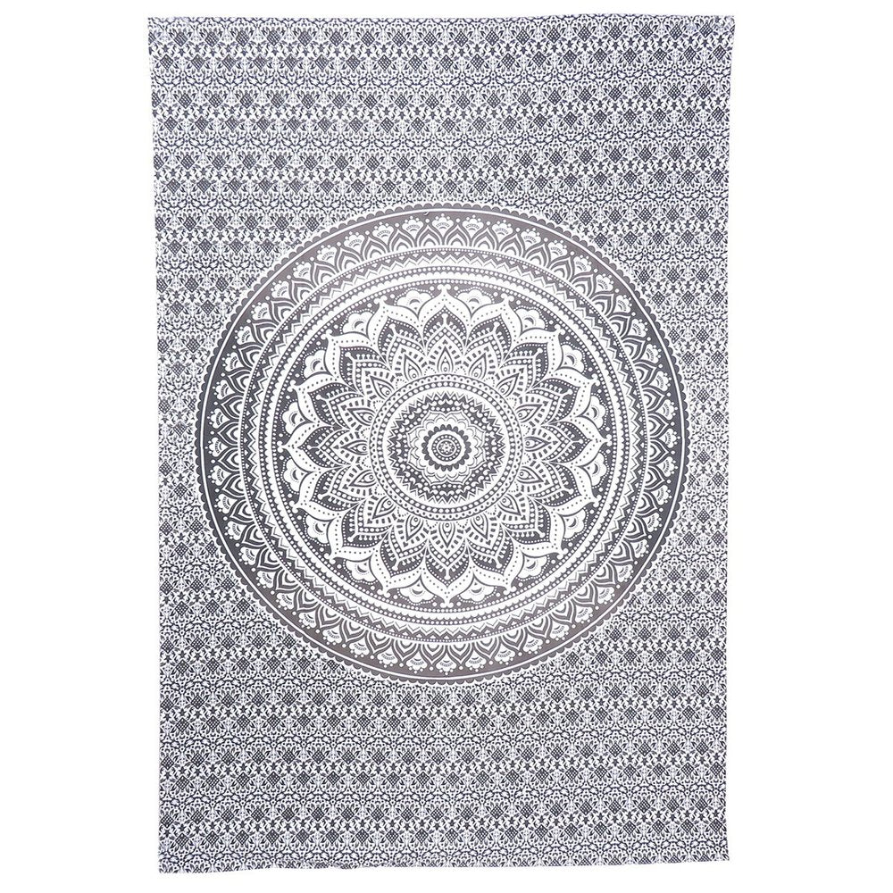 80" X 56" Gray And White Mandala Cotton Hanging Tapestry — view 1