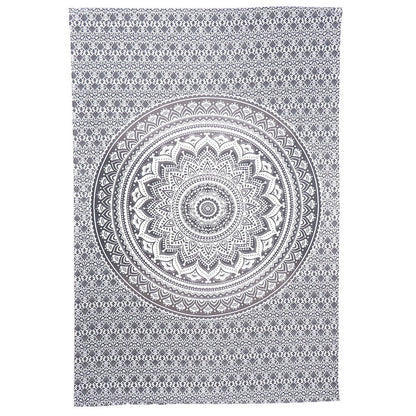 80" X 56" Gray And White Mandala Cotton Hanging Tapestry