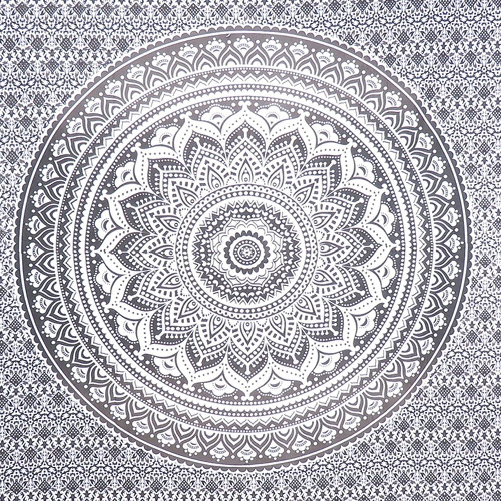 80" X 56" Gray And White Mandala Cotton Hanging Tapestry — view 2