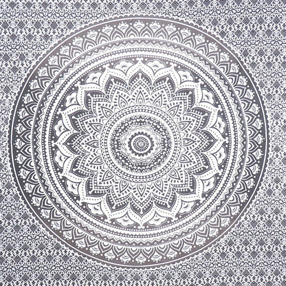 80" X 56" Gray And White Mandala Cotton Hanging Tapestry