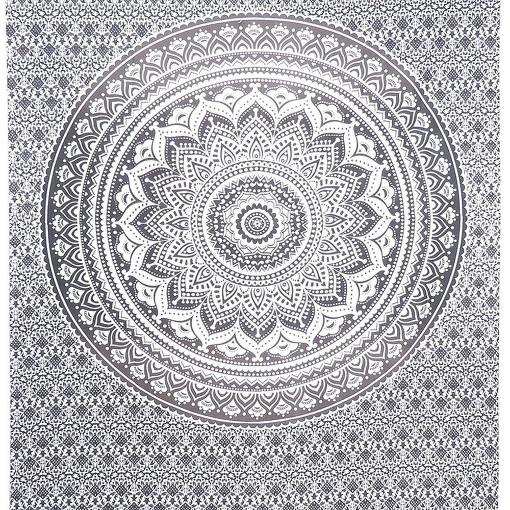 80" X 56" Gray And White Mandala Cotton Hanging Tapestry — view 6