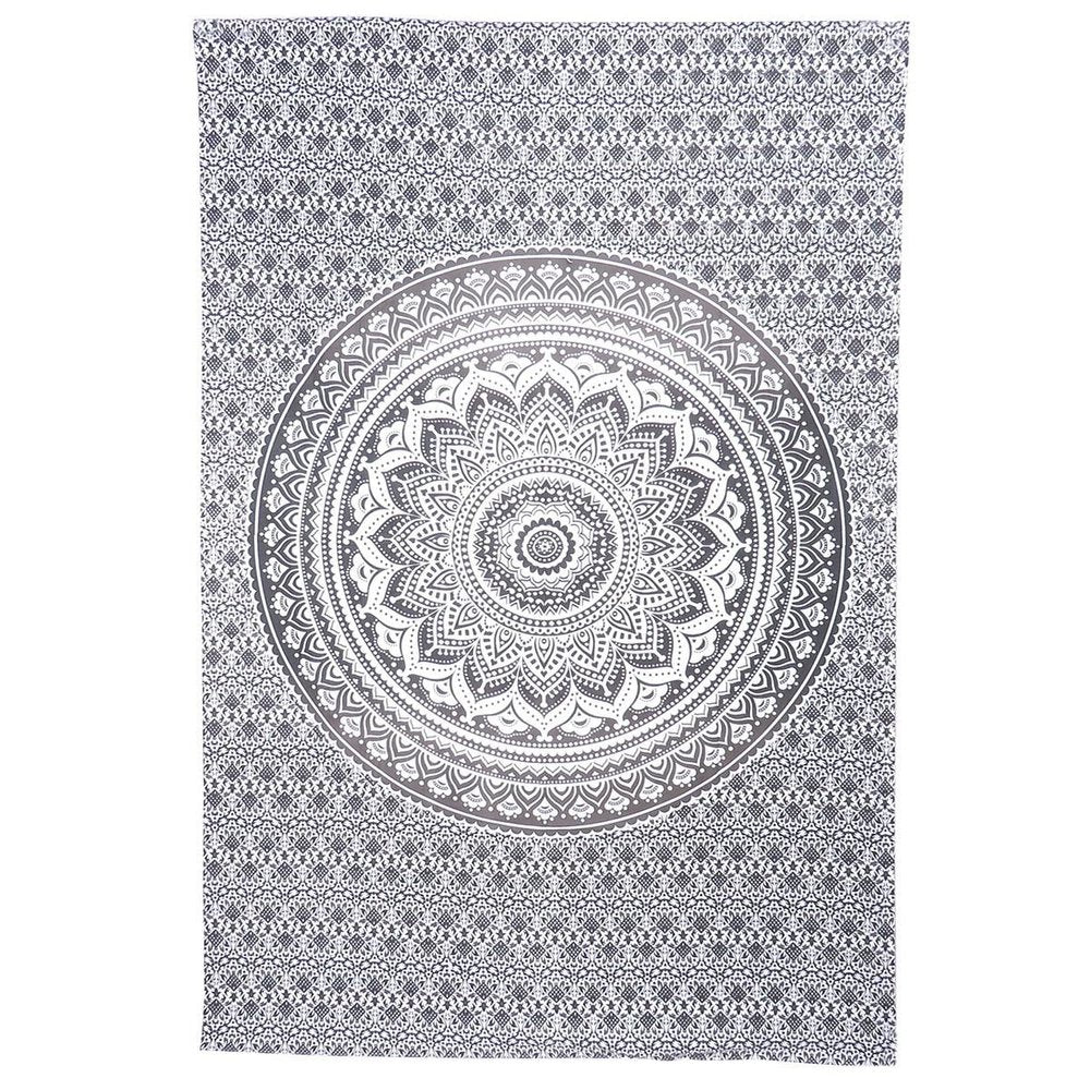80" X 56" Gray And White Mandala Cotton Hanging Tapestry — view 7