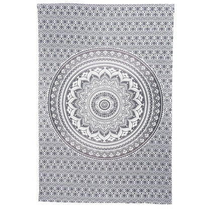 80" X 56" Gray And White Mandala Cotton Hanging Tapestry