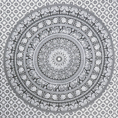 80" X 56" Black And White Mandala Cotton Hanging Tapestry