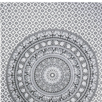 80" X 56" Black And White Mandala Cotton Hanging Tapestry