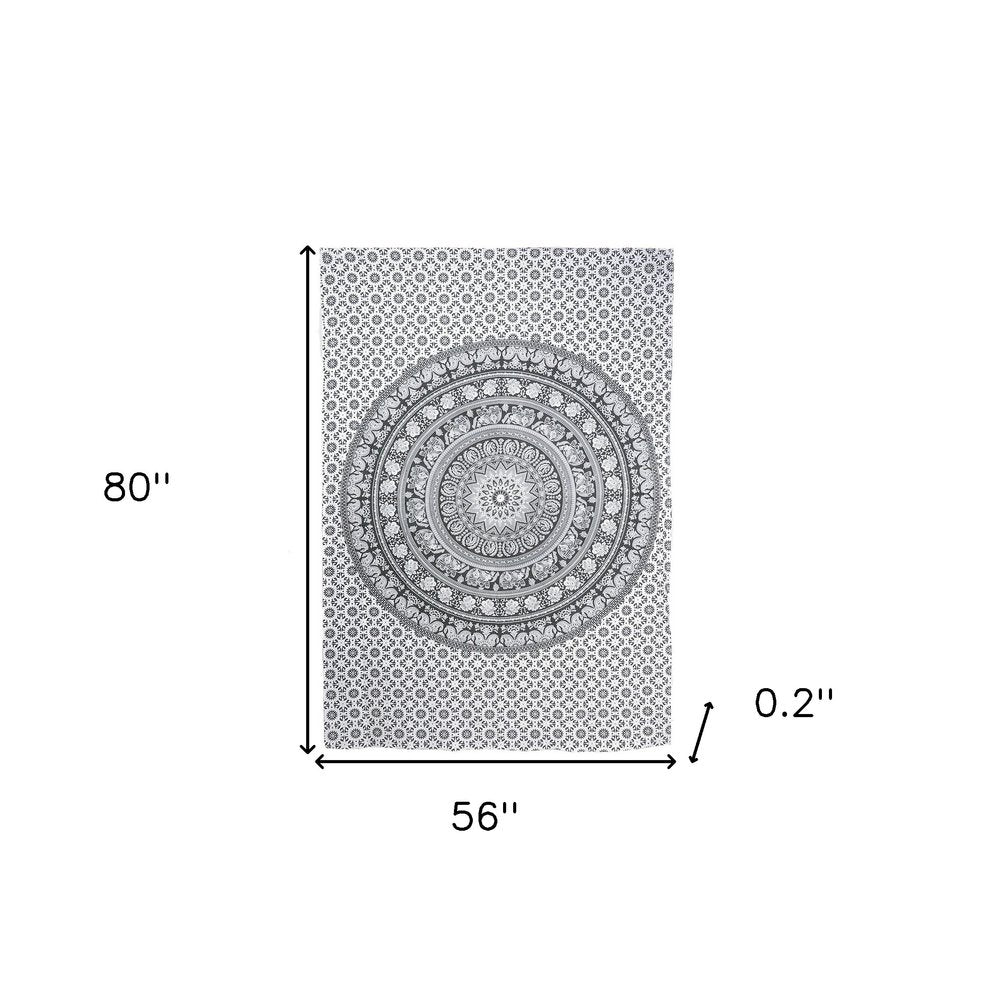 80" X 56" Black And White Mandala Cotton Hanging Tapestry — view 6