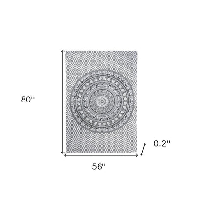 80" X 56" Black And White Mandala Cotton Hanging Tapestry