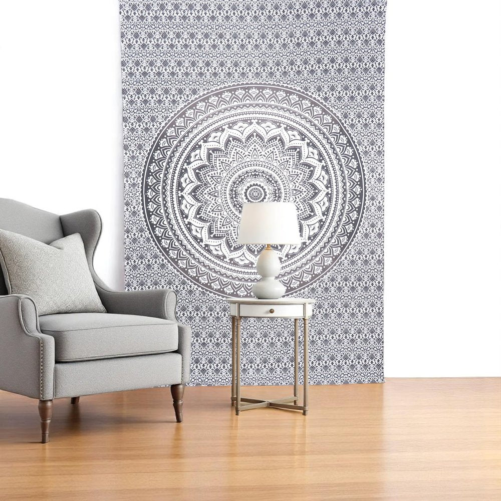 80" X 56" Black And White Mandala Cotton Hanging Tapestry — view 1