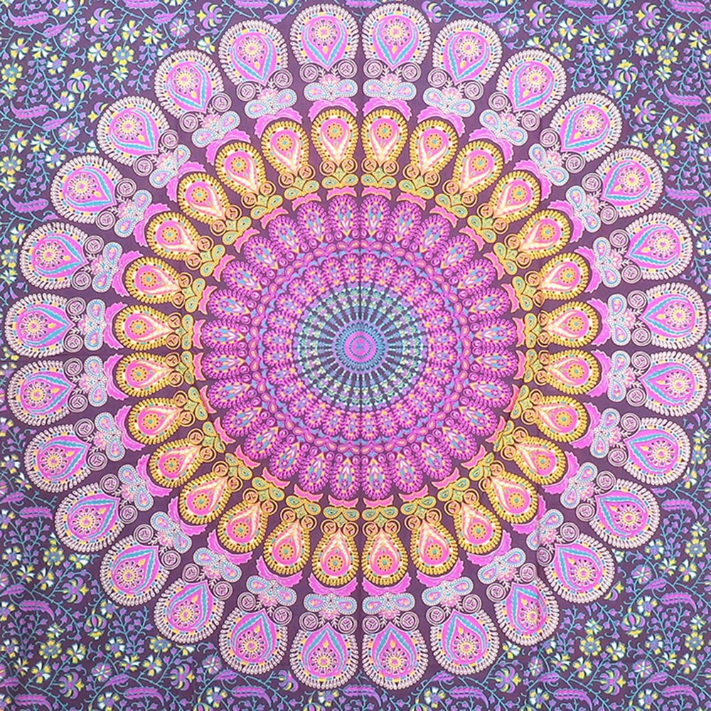 80" X 56" Purple Pink And Yellow Mandala Cotton Hanging Tapestry — view 6
