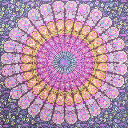 80" X 56" Purple Pink And Yellow Mandala Cotton Hanging Tapestry