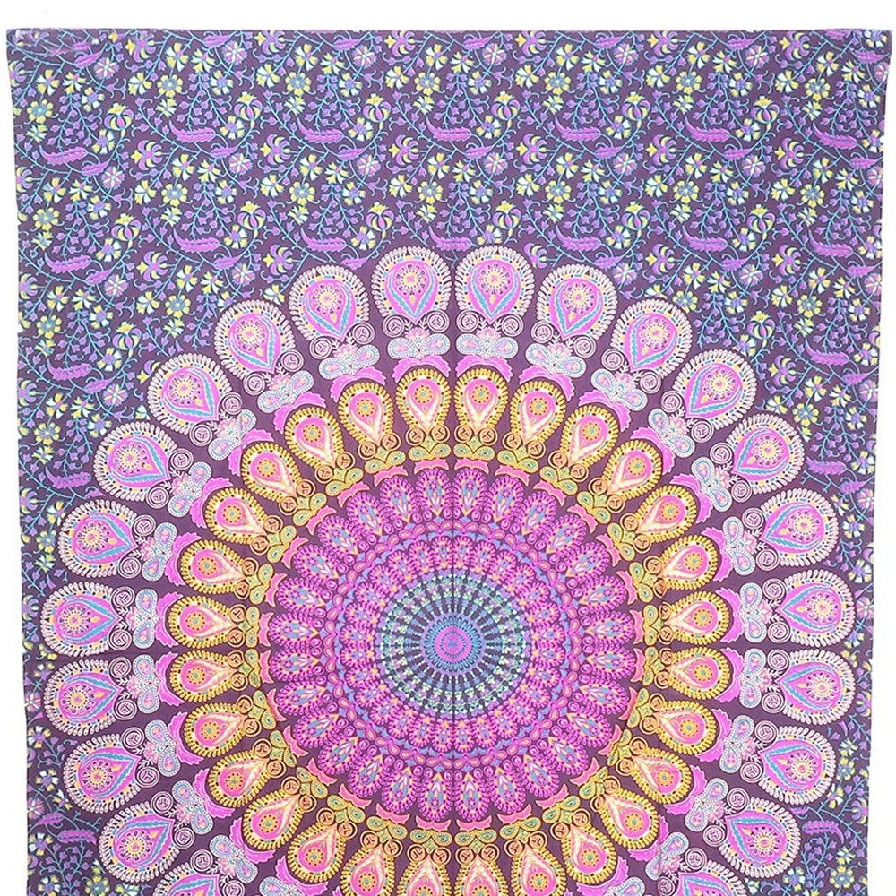 80" X 56" Purple Pink And Yellow Mandala Cotton Hanging Tapestry — view 3