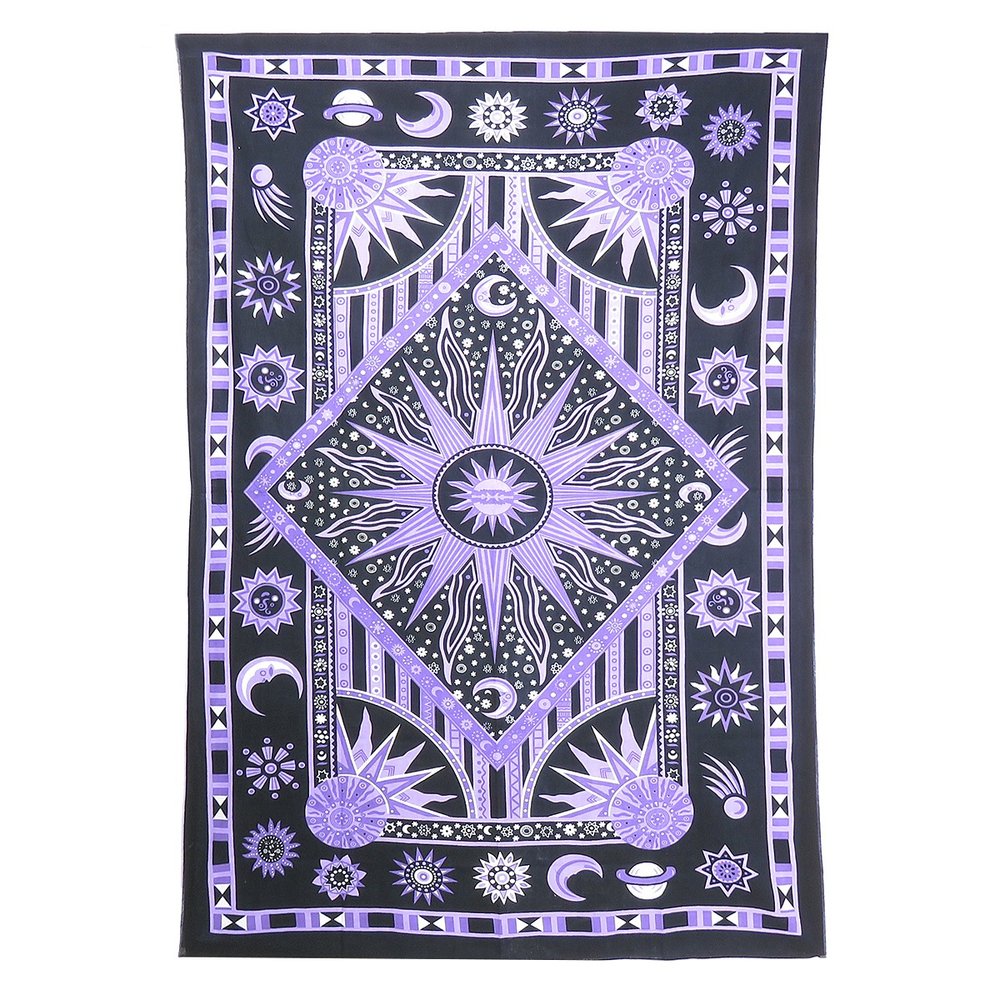 80" X 56" Purple Black And White Mandala Cotton Hanging Tapestry — view 1