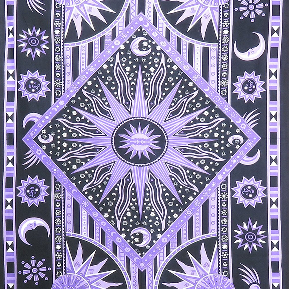 80" X 56" Purple Black And White Mandala Cotton Hanging Tapestry — view 2