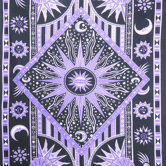 80" X 56" Purple Black And White Mandala Cotton Hanging Tapestry
