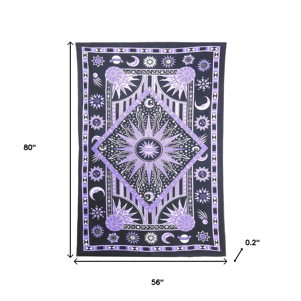 80" X 56" Purple Black And White Mandala Cotton Hanging Tapestry — view 4
