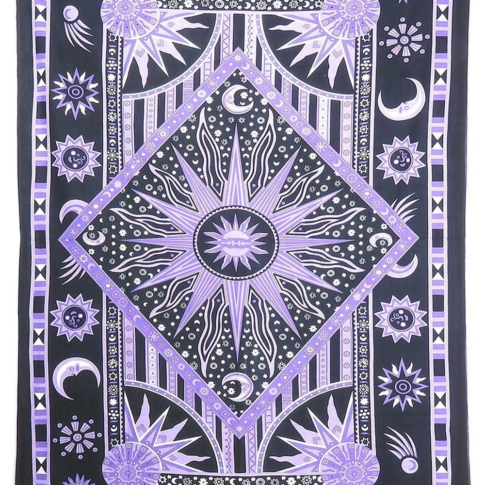 80" X 56" Purple Black And White Mandala Cotton Hanging Tapestry — view 6
