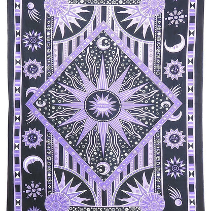 80" X 56" Purple Black And White Mandala Cotton Hanging Tapestry