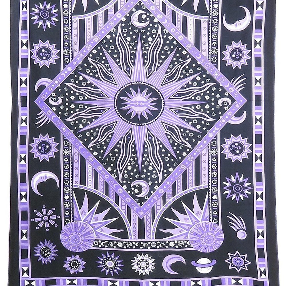80" X 56" Purple Black And White Mandala Cotton Hanging Tapestry — view 7