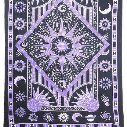 80" X 56" Purple Black And White Mandala Cotton Hanging Tapestry