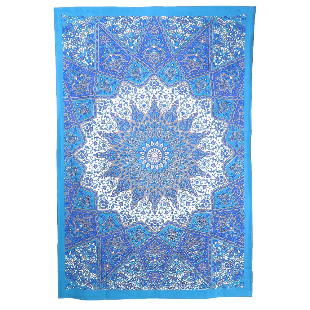 80" X 56" Royal Blue Mandala Cotton Hanging Tapestry — view 1
