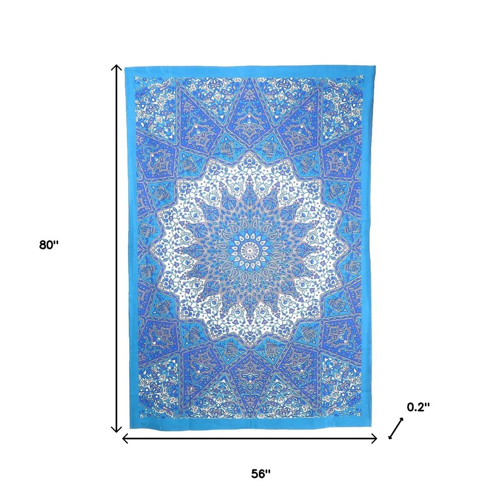 80" X 56" Royal Blue Mandala Cotton Hanging Tapestry — view 4
