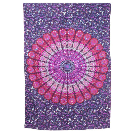 80" X 56" Purple Pink And White Mandala Cotton Hanging Tapestry