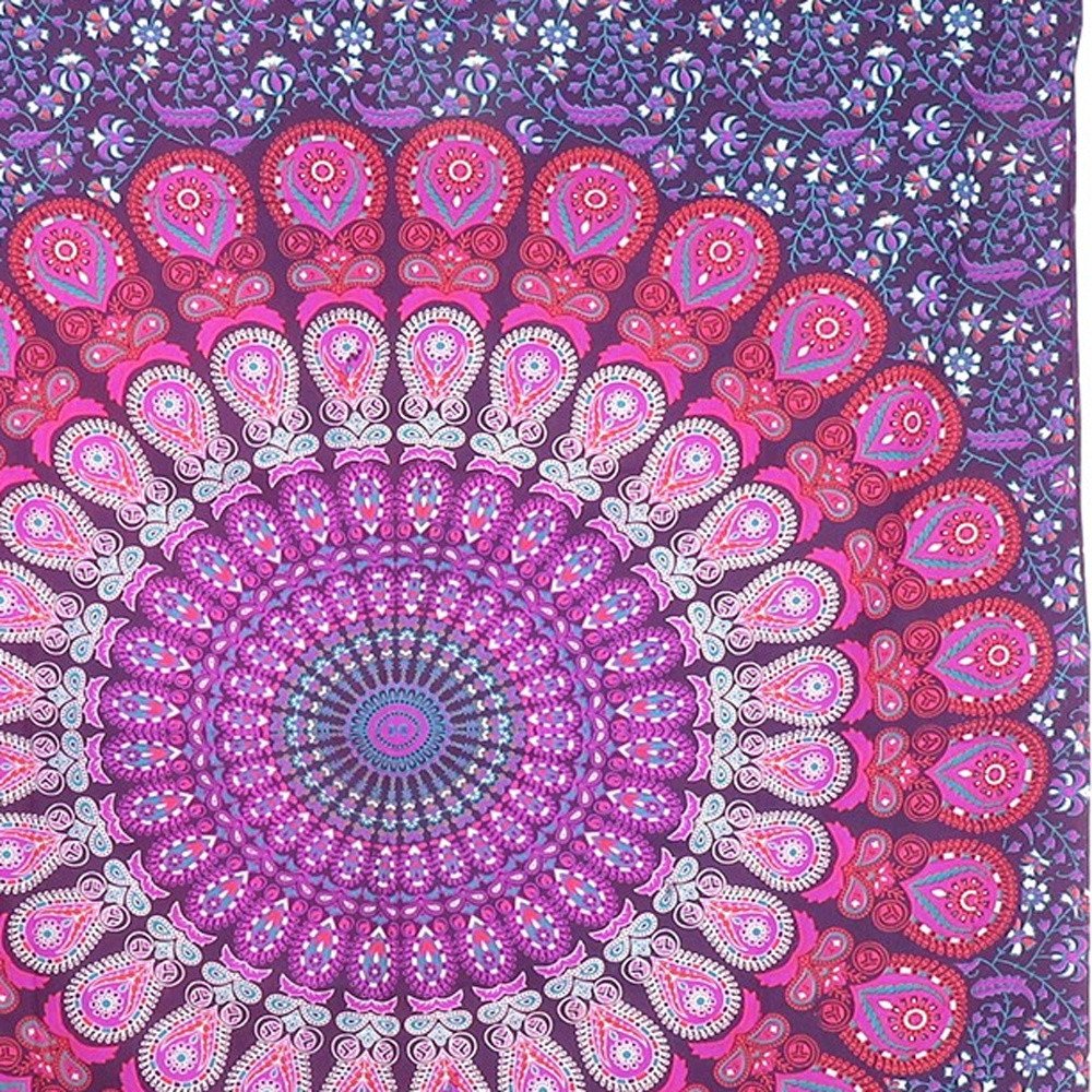 80" X 56" Purple Pink And White Mandala Cotton Hanging Tapestry — view 3