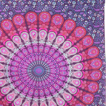 80" X 56" Purple Pink And White Mandala Cotton Hanging Tapestry
