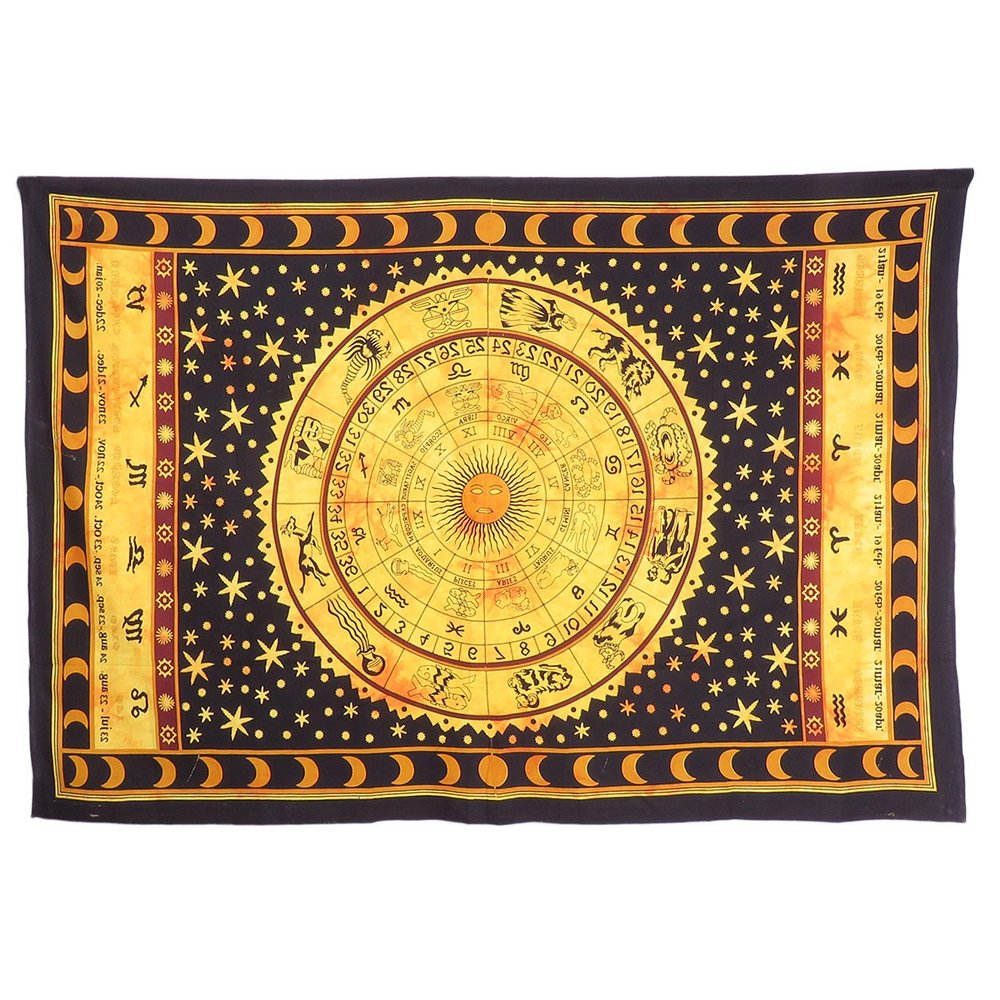 80" X 56" Black Red And Yellow Cotton Hanging Tapestry — view 1