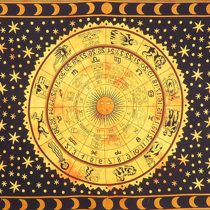 80" X 56" Black Red And Yellow Cotton Hanging Tapestry