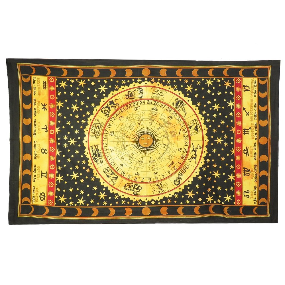 80" X 56" Black Red And Yellow Cotton Hanging Tapestry — view 3