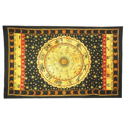 80" X 56" Black Red And Yellow Cotton Hanging Tapestry