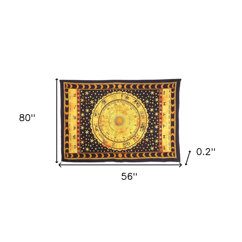 80" X 56" Black Red And Yellow Cotton Hanging Tapestry — view 4