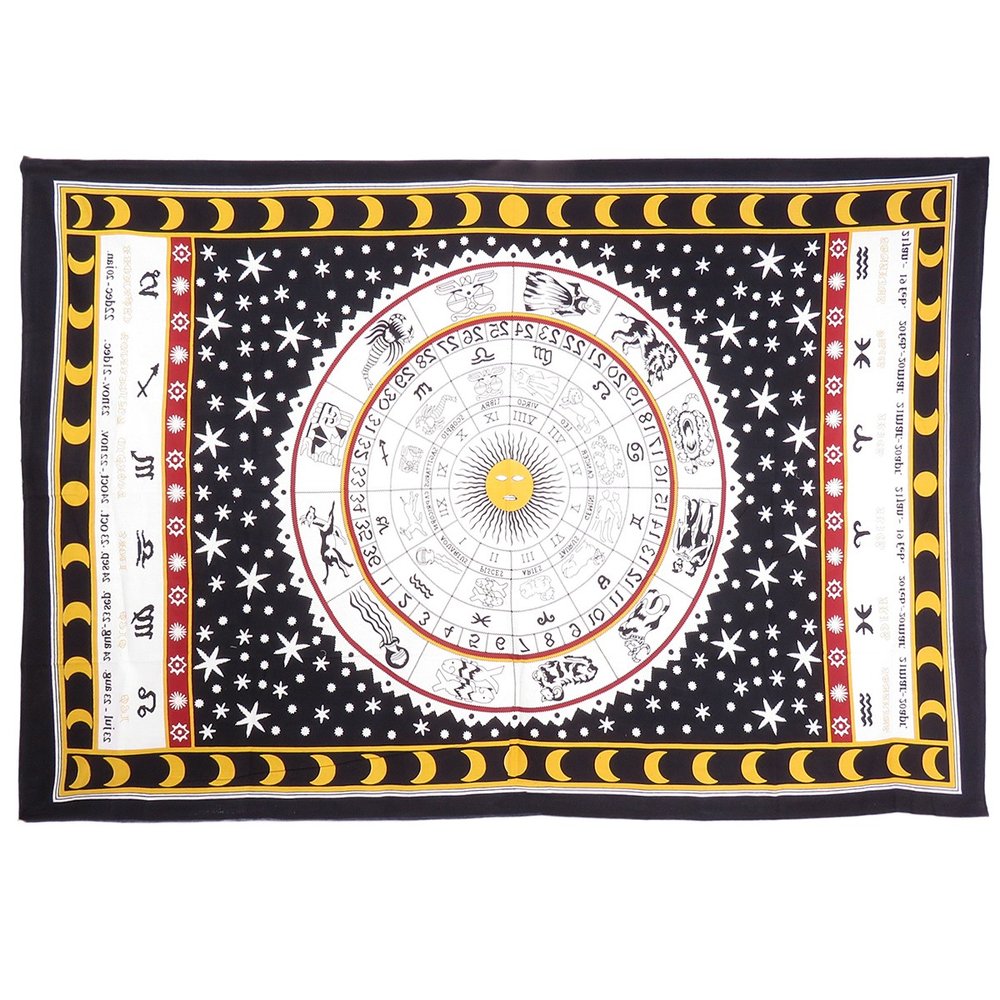 80" X 56" Black White And Yellow Cotton Hanging Tapestry — view 2