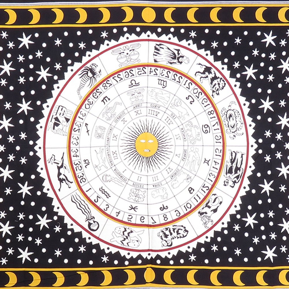 80" X 56" Black White And Yellow Cotton Hanging Tapestry — view 3