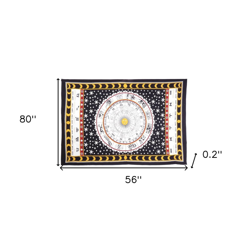80" X 56" Black White And Yellow Cotton Hanging Tapestry — view 5