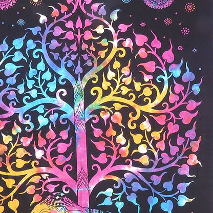 80" X 56" Black Pink And Yellow Elephant Mandala Cotton Hanging Tapestry